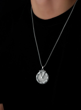 项链男罗马数字镶钻轮盘高级感百搭嘻哈配饰女潮小众新款简约饰品