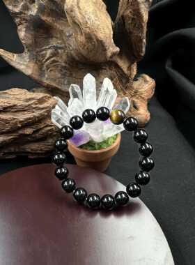 跨境爆款手链10mm虎眼石黑曜石手工制作弹力线黑色手串珠串手链