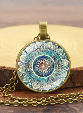 跨境新品配饰 曼陀罗瑜伽时光宝石项链 时尚玻璃吊坠颈链欧美饰品