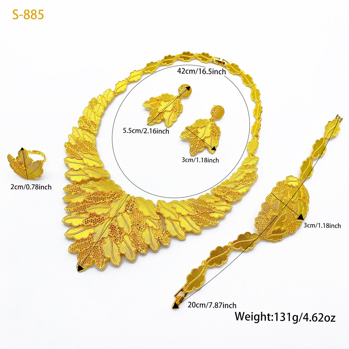 Cross-border European and American bridal jewelry four-piece set 3D three-dimensional carved flowers brass alloy necklace earrings ring bracelet