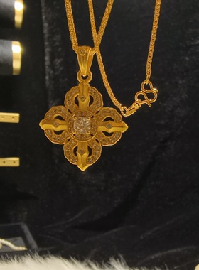 爆款古法沙金镂空镶钻爆闪十字架金刚杵吊坠子精致项链新款雕花朵