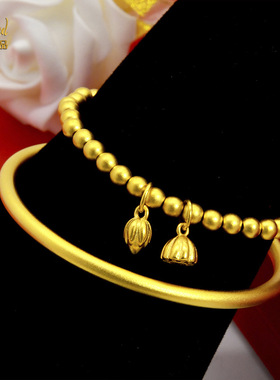 黄铜镀金手镯女两世欢古法传承5n莲蓬沙金手链莲花转运珠小众设计