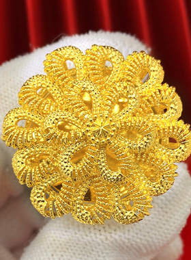 艾妮德非洲迪拜新娘花朵戒指尼日利亚24K镀金铜戒指女式结婚首饰