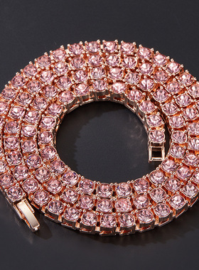 欧美跨境嘻哈街头潮流4mm银色金色玫瑰金色单排Tennis 网球链项链