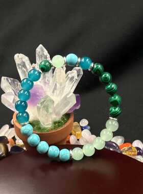 temu希音TK跨境爆款手链孔雀石蓝松石葡萄石等四种天然石制作手链