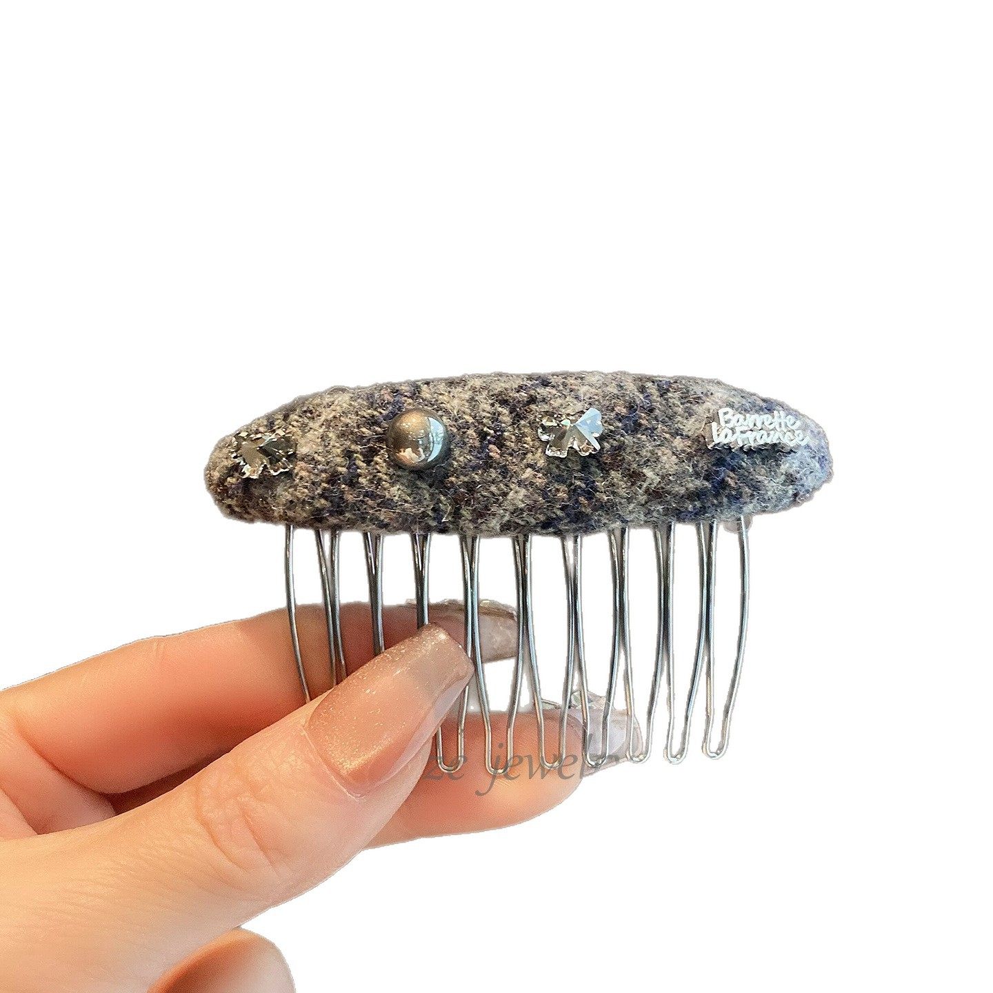 高级感复古毛呢格纹碎发整理发梳韩系韩版ins风刘海插梳气质发卡,淘宝优惠券,粉丝福利购,淘宝优惠卷