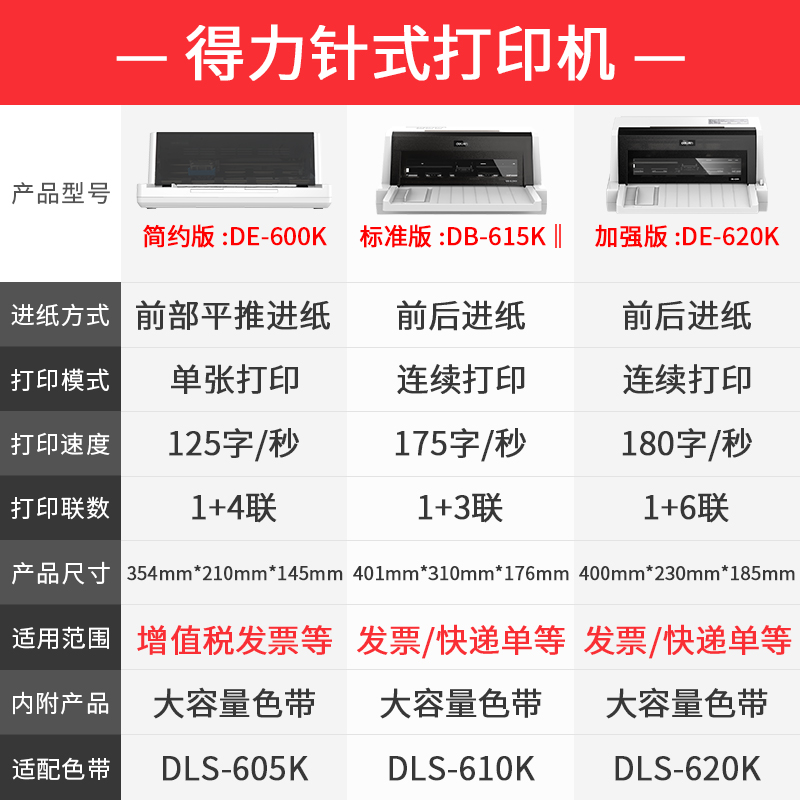 得力620K针式打印机快递淘宝单平推票据增值税票税控发票打印出库单三联针式打印连打全新针式发专用票打印机 - 图1