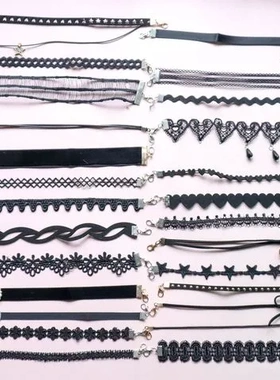 颈链4短款时尚项链锁骨链合集项圈蕾丝黑色毛衣链CHOKER