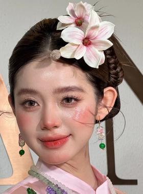 新中式新娘头饰仿真花玉兰花朵森系结婚礼服旗袍晨袍敬酒服发饰品