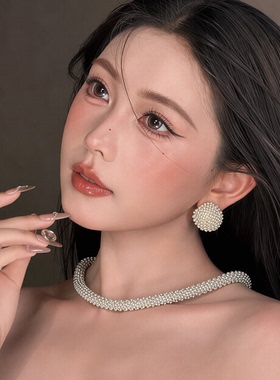 康康造型法式珍珠新娘耳环项链高级感婚纱礼服旗袍晨袍首饰配饰品