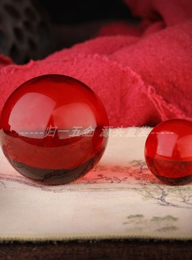 鸿运珠透明水晶球摆件红色能量球