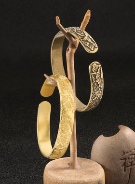 国潮古风莲花手镯纯黄铜镯子情侣