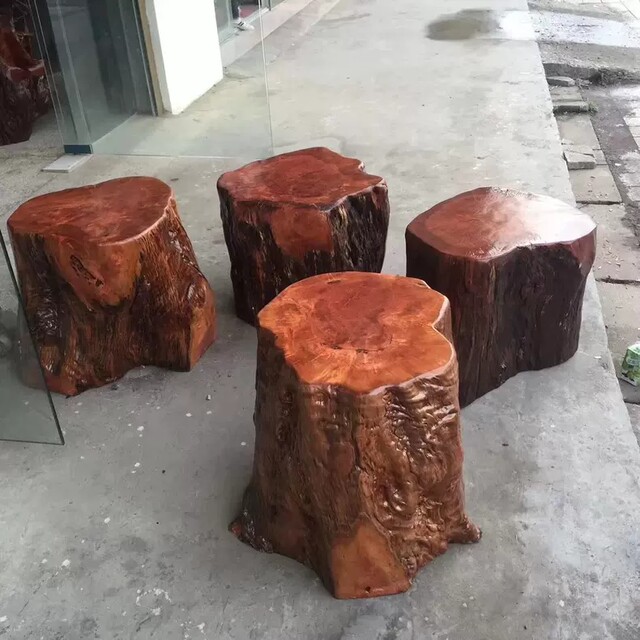 Rosewood pier tree stool solid wood pier root carved log lychee tree stump base coffee table coffee table round wood stool