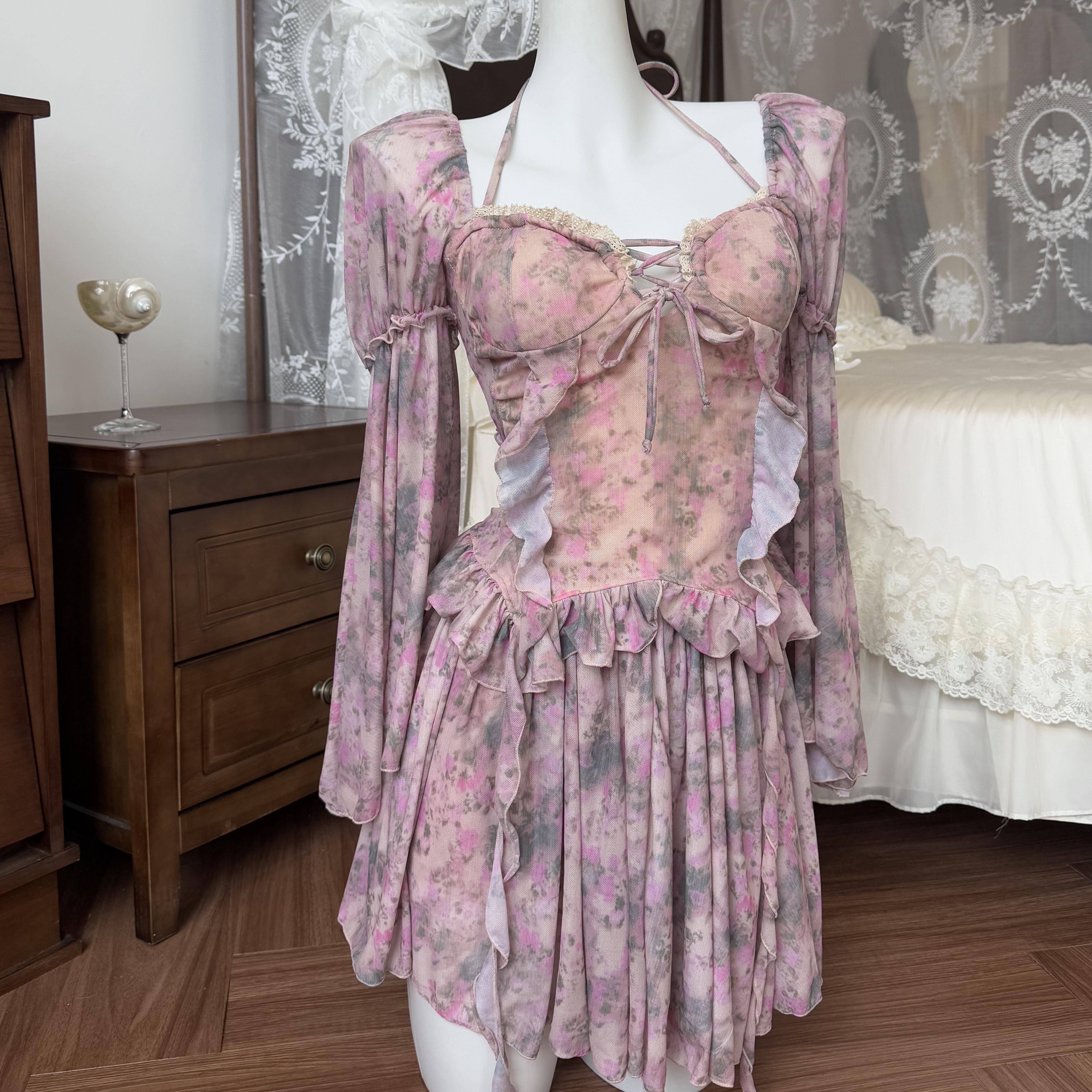 法式复古碎花分体泳衣三件套显瘦遮肚泡温泉海边度假泳装5149 - 图2