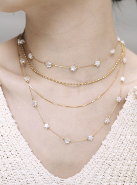 BOMBCACA失重温室系列 星座学家 原创五角星仿珍珠锁骨链钛钢项链