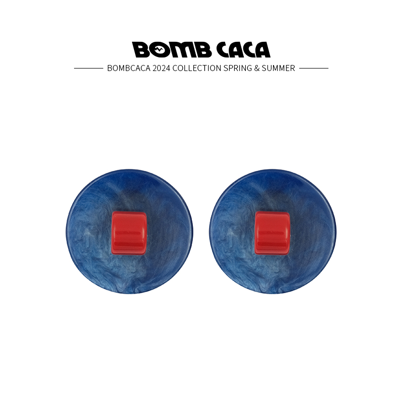 BOMBCACA栖息之地系列 靛蓝水域 原创复古红蓝撞色圆形度假耳环 - 图3