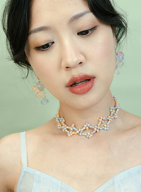 BOMBCACA淡彩蕾丝原创珠光重工串珠复古法式少女短项链choker颈链