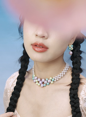 BOMBCACA春日序曲系列 珠落雨帘 原创串珠短项链日系甜美小耳环