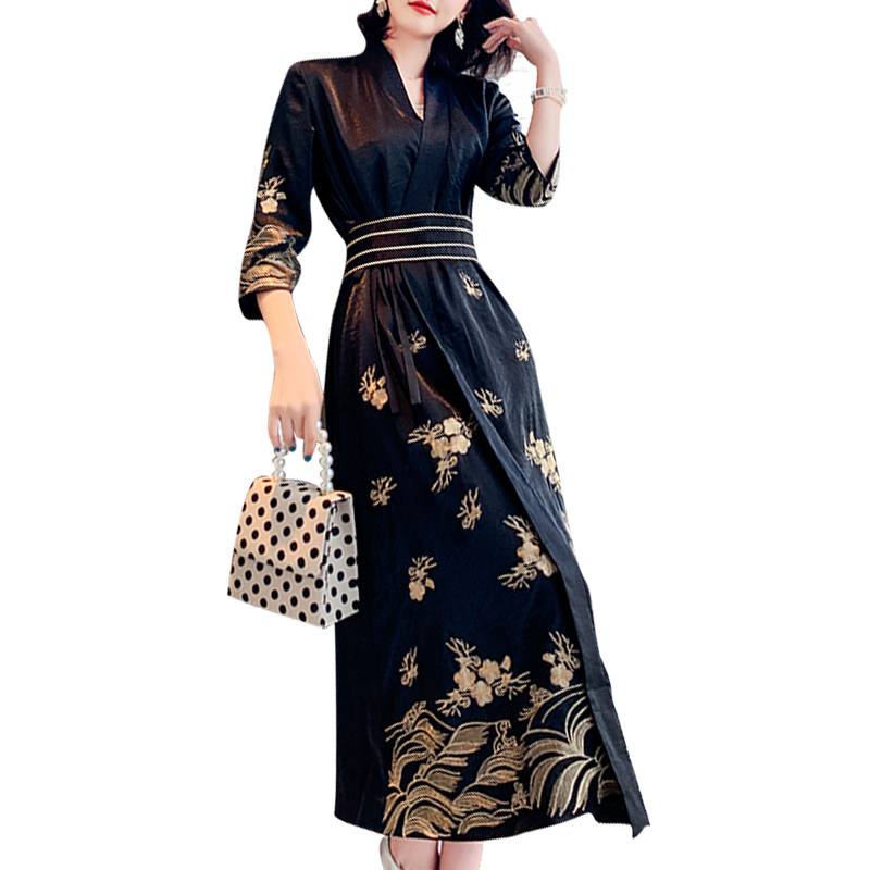 秋冬名媛气质中式复古民族连衣裙 品唐斋连衣裙