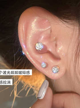 999纯银耳钉女养耳洞耳骨钉小众高级感锆石耳蜗钉钻石耳环银耳饰