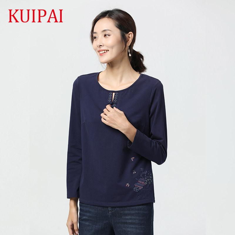 葵牌新款民族风长袖宽松大码t恤 葵服饰中老年女装