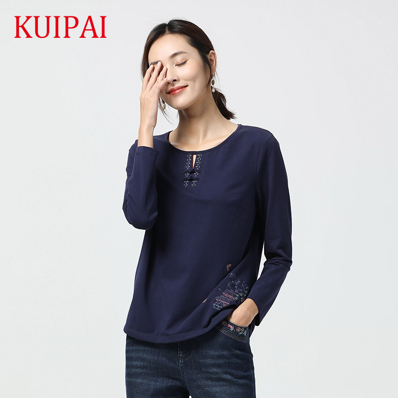 葵牌新款民族风长袖宽松大码t恤 葵服饰中老年女装