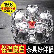 Red Home Plum Blossom Insulated Base Heart-shaped Glass Heating Tea Set Suit Warm Tea Ware Crystal Seat Heat Resistant Glass