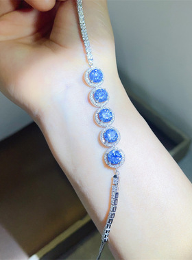 彩色莫桑石手链女款满钻款蓝钻紫钻手链手链超闪D色VVS1钻石手链