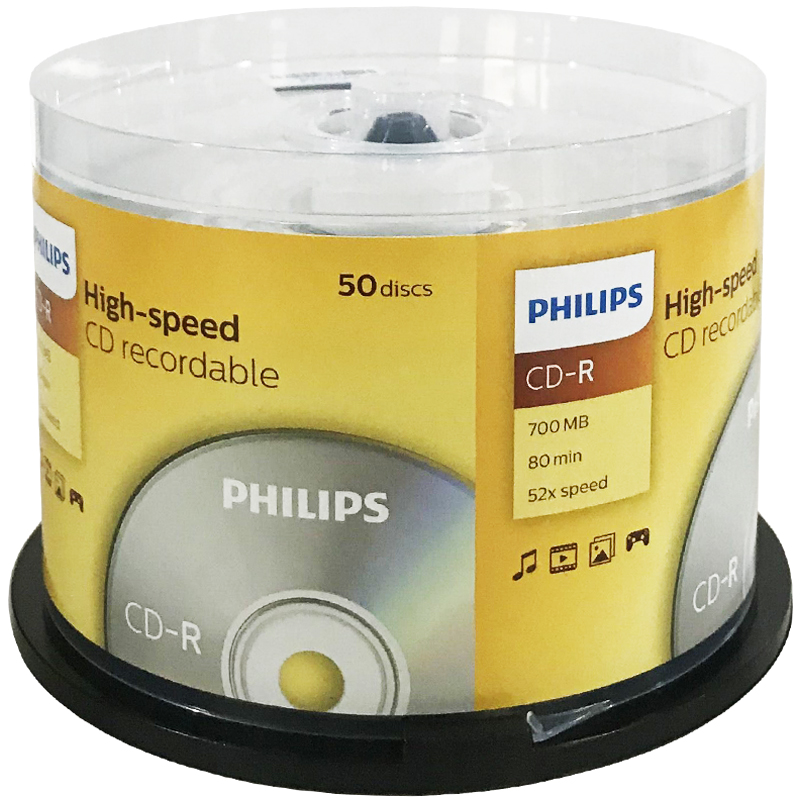 PHILIPS飞利浦 光盘 52X CD-R CD刻录盘 空白光盘 50片桶装 车载音乐CD光碟片无损刻录光碟音乐空白碟空白盘 - 图0