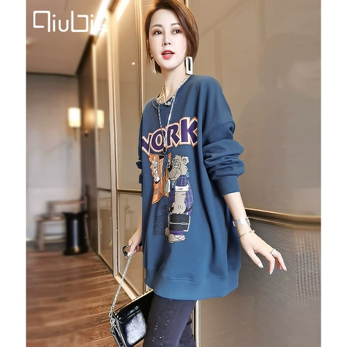 Длинная осенняя мультяшная толстовка, круглый воротник, средней длины, коллекция 2022, в корейском стиле, европейский стиль
