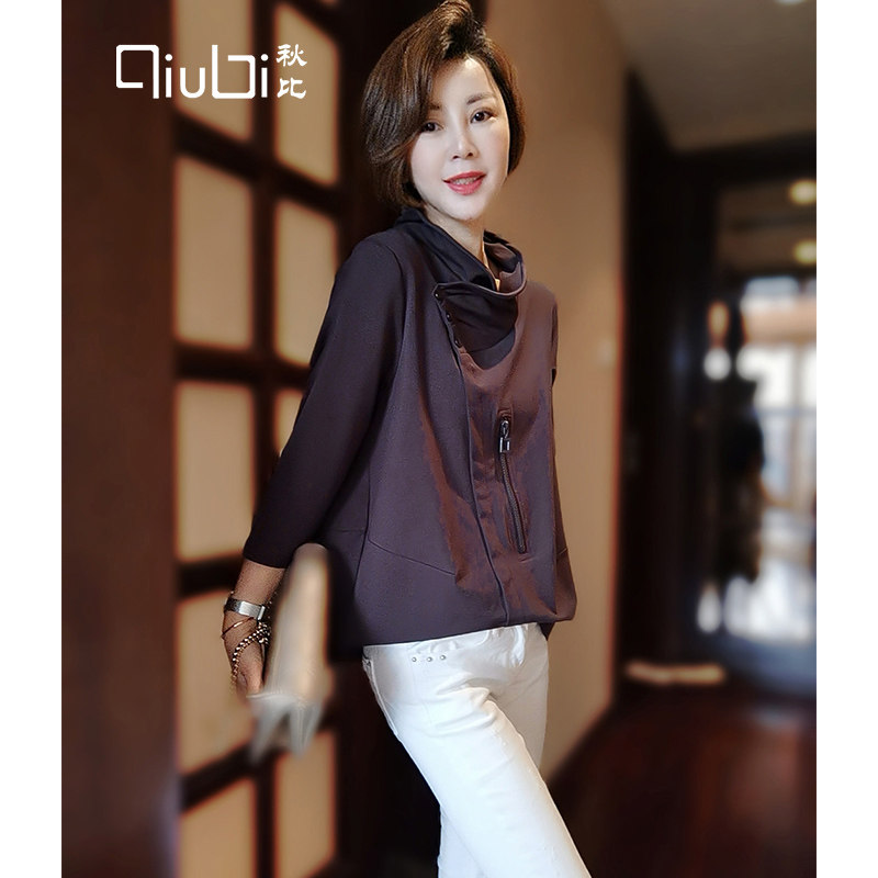 秋比立领紫色长袖设计感小众衬衫 qiubi服饰衬衫