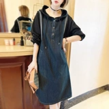 Лонгслив, осеннее платье, джинсовая длинная юбка с капюшоном, подходит для подростков, свободный крой, яркий броский стиль