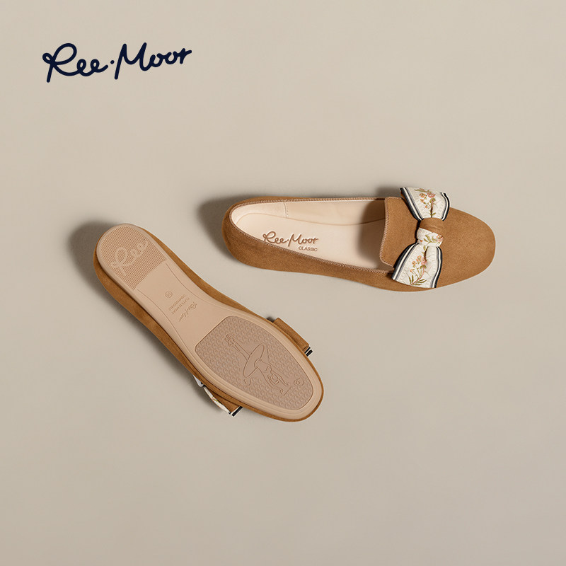 REEMOOR睿慕蝴蝶结豆豆鞋2026春夏新款织带乐福鞋软底一脚蹬女鞋,淘宝优惠券,粉丝福利购,淘宝优惠卷