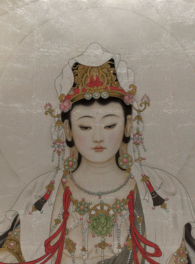 水月观音工笔新中式客厅装饰画
