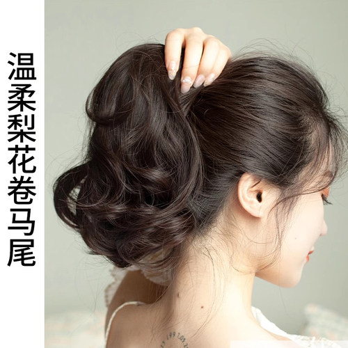 假发女短马尾夏 抓夹大波浪中长短款假马尾梨花卷发辫子自然仿真 - 图1