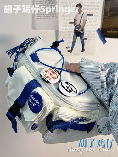 日系原宿港风复古街头潮流胸包男韩版中性少女工装斜挎包百搭腰包 - 图0