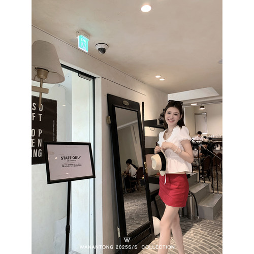 WANANTONG 风铃小雏菊 walking极简系带上衣女夏季短袖小衫 - 图2