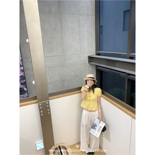 WANANTONG 风铃小雏菊 walking极简系带上衣女夏季短袖小衫 - 图3