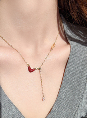 红色滴油爱心流苏项链女高级感简约气质毛衣链锁骨链轻奢小众配饰