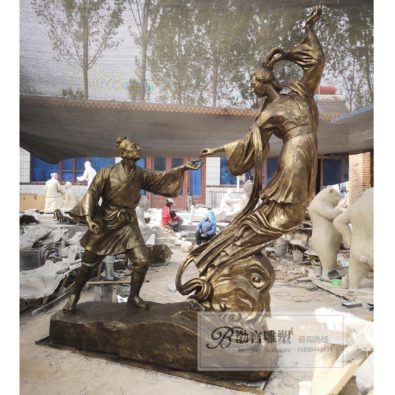 户外大型牛郎织女雕塑定制玻璃钢七夕鹊桥相会人物公园广场铜摆件-图0