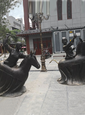 渤言雕塑玻璃钢铸铜步行街人物