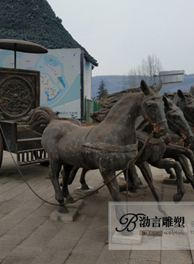 古代马拉车战车铸铜雕塑定制