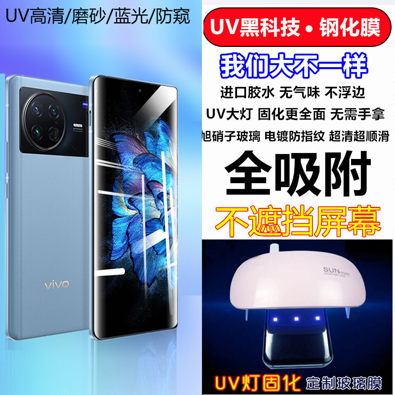 适用VIVO X100 X90 X80 X70 X60 X50 Y100 Y78钢化膜iQOO12 11 10 9 8 5 Pro曲屏磨砂UV紫光固化防窥手机膜+