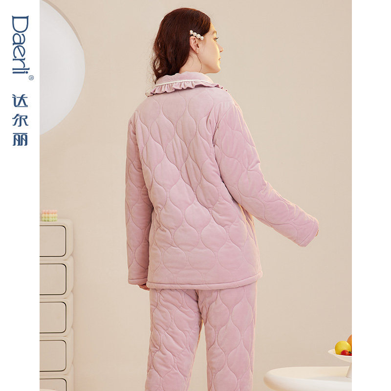 达尔丽睡衣女士冬季珊瑚绒加厚三层法兰绒夹棉夹层冬天家居服套装,淘宝优惠券,粉丝福利购,淘宝优惠卷