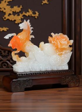 仿玉马摆件招财双马新款生肖马新办公室客厅酒柜玄关装饰摆设中式