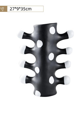 金色抽象艺术黑白色花瓶树脂现代样板间售楼处玄关台面装饰品花器