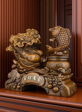 玄关百财有余白菜摆件家居酒柜开业装饰品鲤鱼跃龙门乔迁直销