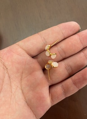 天然和田玉925银镶嵌青海老料白玉耳环耳钉温柔百搭时尚