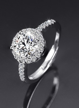 时尚钻戒活口戒指经典一克拉闪高端大气流行饰品满钻玻璃水晶情侣