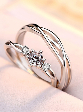 情侣对戒925银戒指莫桑石钻戒小众设计日式轻奢时尚男女生日礼物